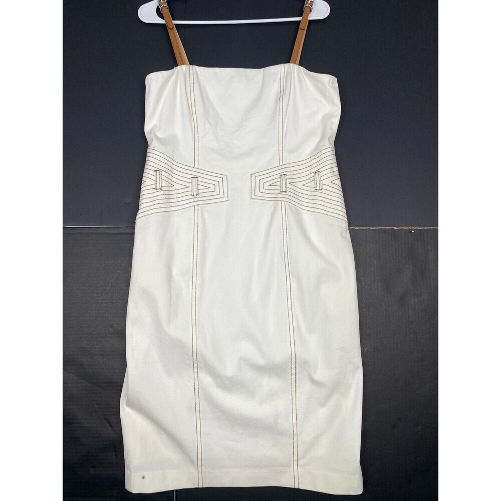 Cache Women's size 10 white mini cocktail dress with brown straps.